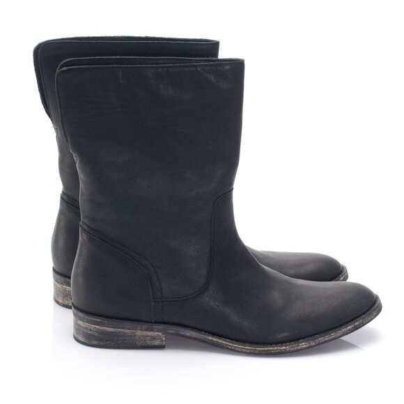 NWOB Charcoal Genuine Leather Riding Combat Flat Boots NYC Designers Handmade - Picture 1 of 16